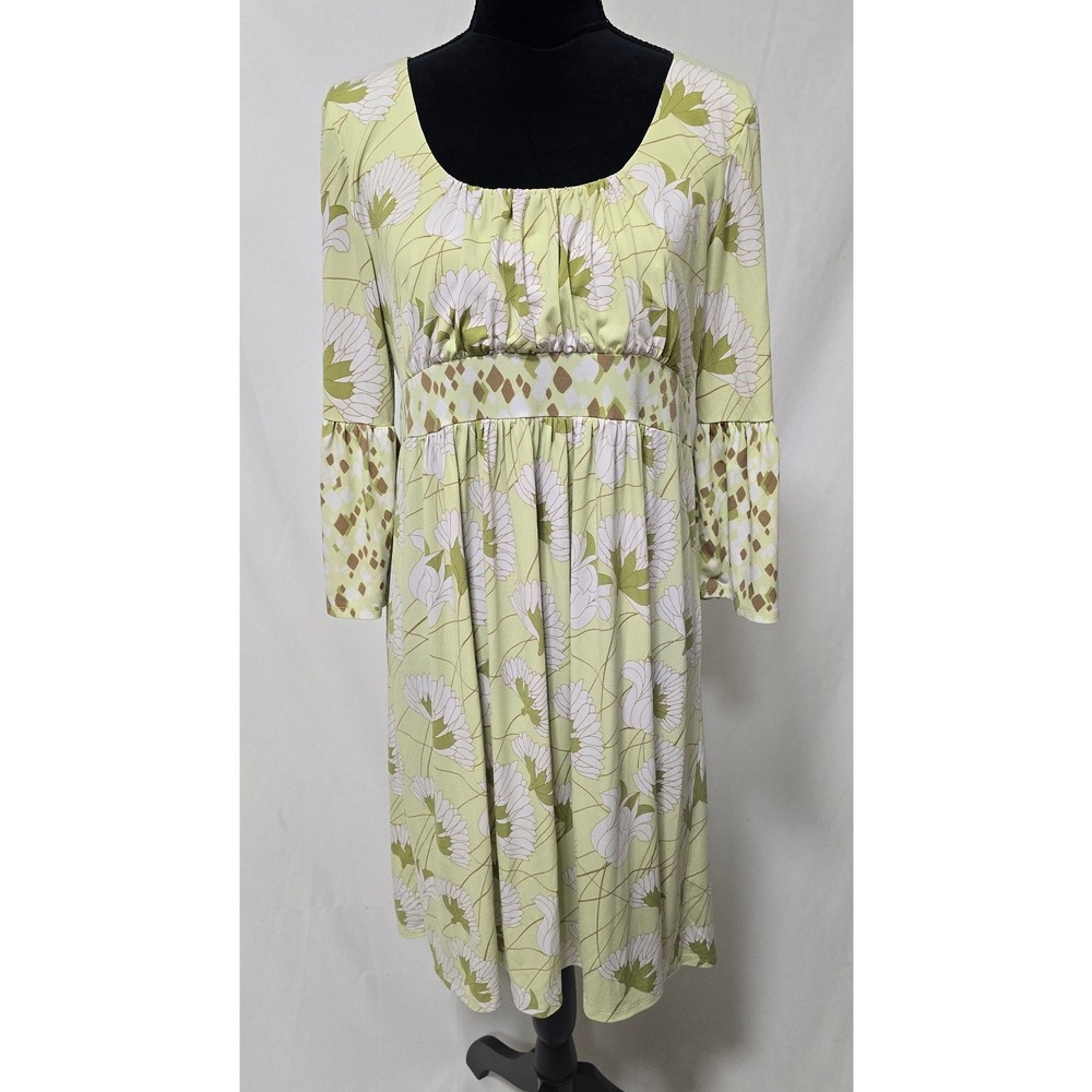 Bob Mackie floral empire waist dress women L green bell sleeve cottagecore boho